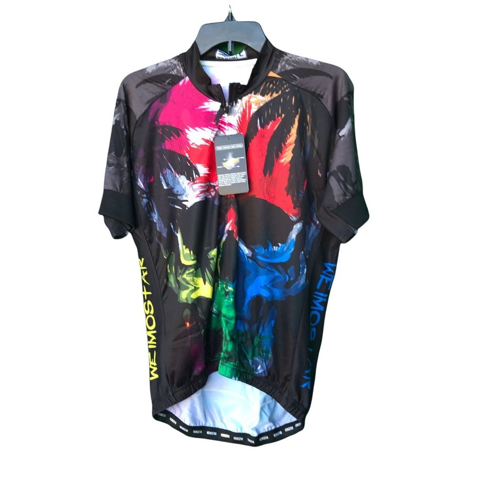 Weimostar Mens Multicolor Full Zip Short Sleeve Mock Neck Cycling Jersey Size L